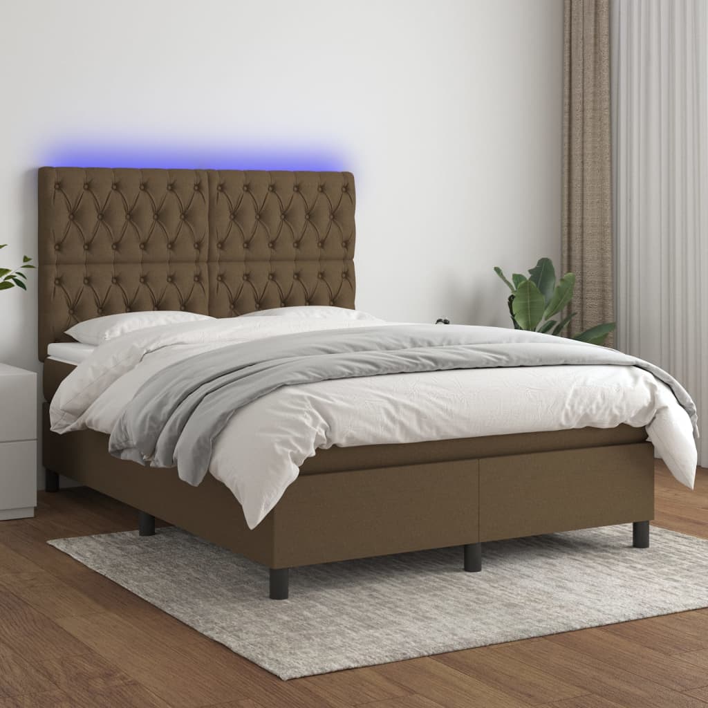 Κρεβάτι Boxspring με Στρώμα & LED Σκ.Καφέ 140x200 εκ Υφασμάτινο - Pakobazaar