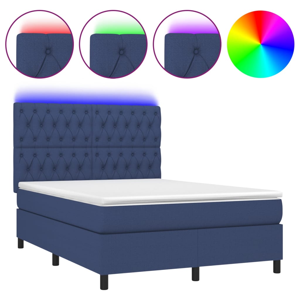Κρεβάτι Boxspring με Στρώμα & LED Μπλε 140x200 εκ. Υφασμάτινο
