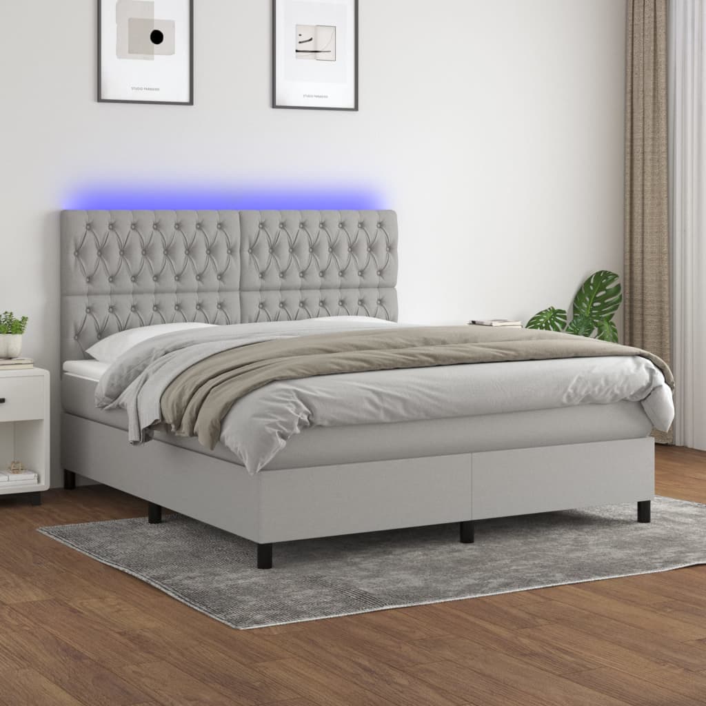 Κρεβάτι Boxspring με Στρώμα & LED Αν.Γκρι 160x200εκ. Υφασμάτινο