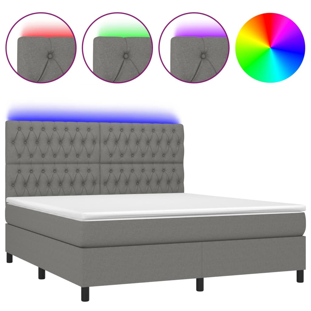 Κρεβάτι Boxspring με Στρώμα & LED Σκ.Γκρι 160x200 εκ Υφασμάτινο - Pakobazaar