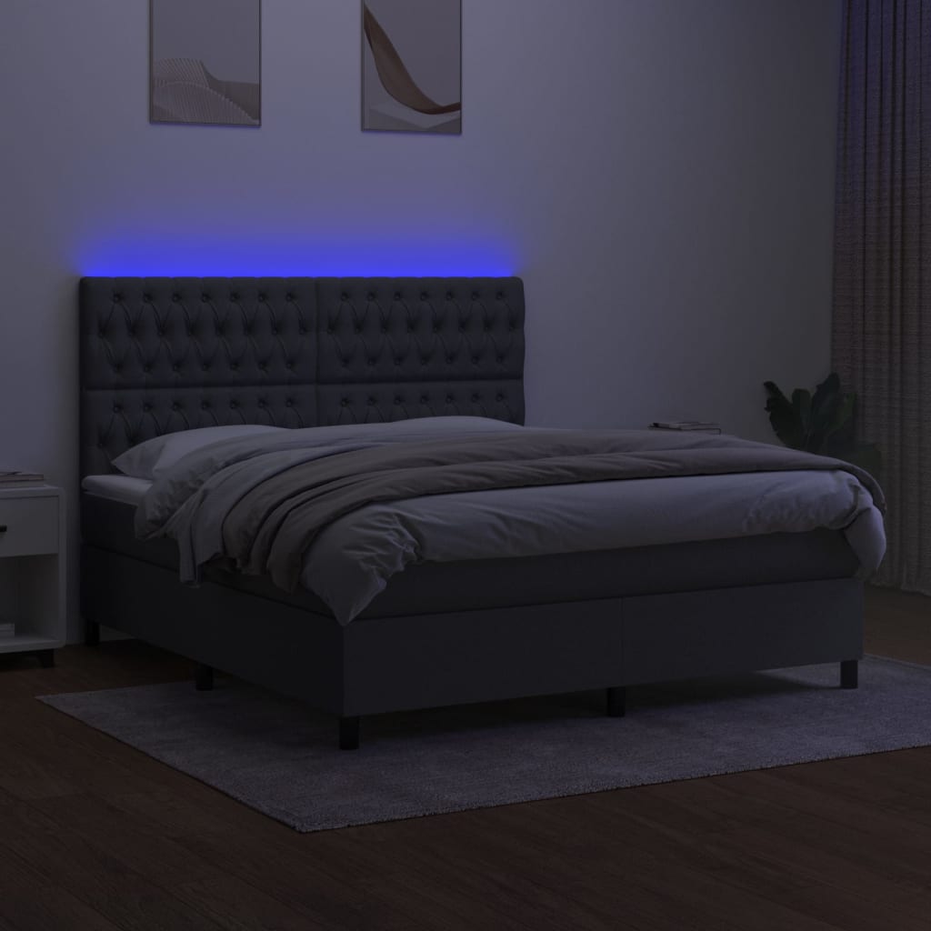 Κρεβάτι Boxspring με Στρώμα & LED Σκ.Γκρι 160x200 εκ Υφασμάτινο - Pakobazaar