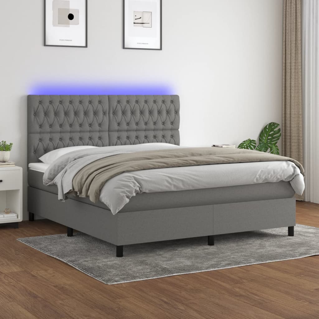 Κρεβάτι Boxspring με Στρώμα & LED Σκ.Γκρι 160x200 εκ Υφασμάτινο - Pakobazaar