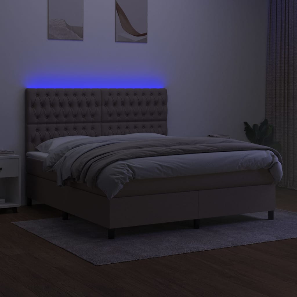 Κρεβάτι Boxspring με Στρώμα & LED Taupe 160x200 εκ. Υφασμάτινο - Pakobazaar