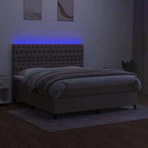 Κρεβάτι Boxspring με Στρώμα & LED Taupe 160x200 εκ. Υφασμάτινο - Pakobazaar