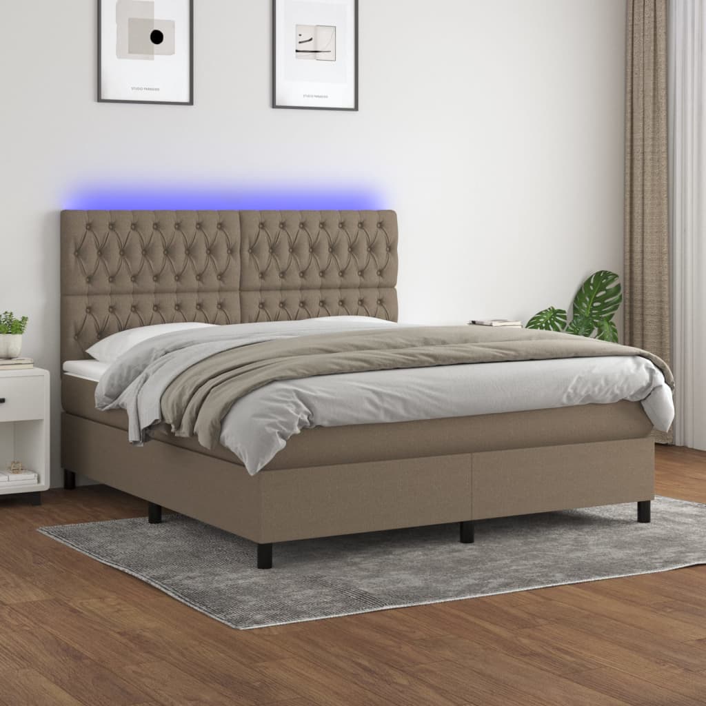 Κρεβάτι Boxspring με Στρώμα & LED Taupe 160x200 εκ. Υφασμάτινο - Pakobazaar