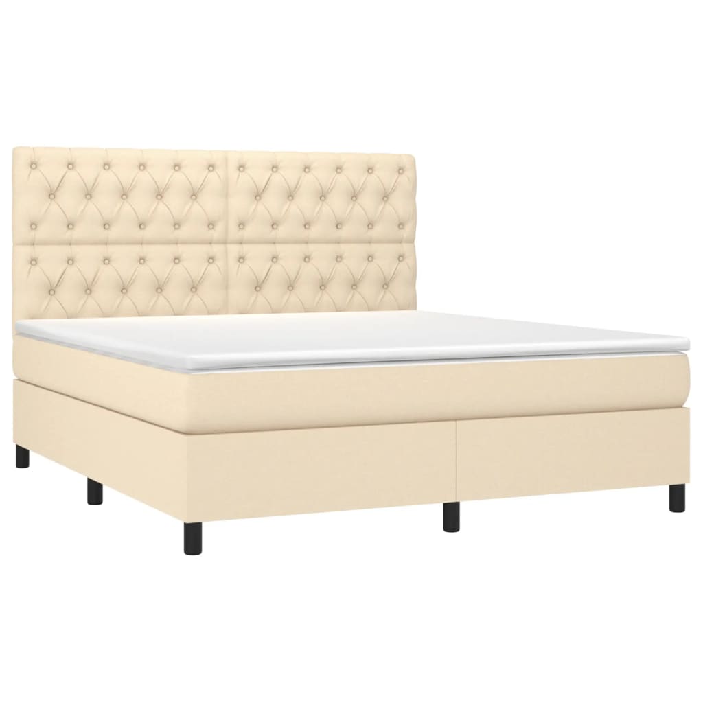 Κρεβάτι Boxspring με Στρώμα & LED Κρεμ 160x200 εκ. Υφασμάτινο