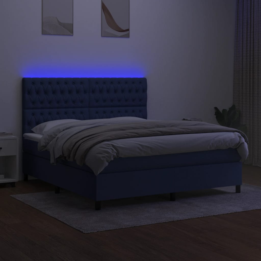 Κρεβάτι Boxspring με Στρώμα & LED Μπλε 160x200 εκ. Υφασμάτινο