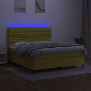 Κρεβάτι Boxspring με Στρώμα & LED Πράσινο 160x200 εκ Υφασμάτινο