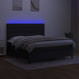 Κρεβάτι Boxspring με Στρώμα & LED Μαύρο 180x200 εκ. Υφασμάτινο