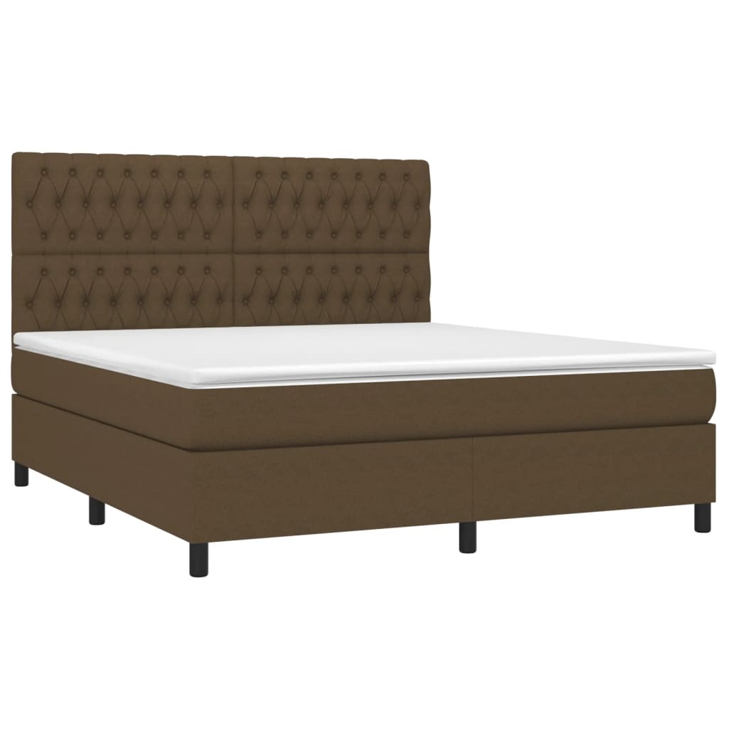 Κρεβάτι Boxspring με Στρώμα & LED Σκ.Καφέ 180x200εκ. Υφασμάτινο