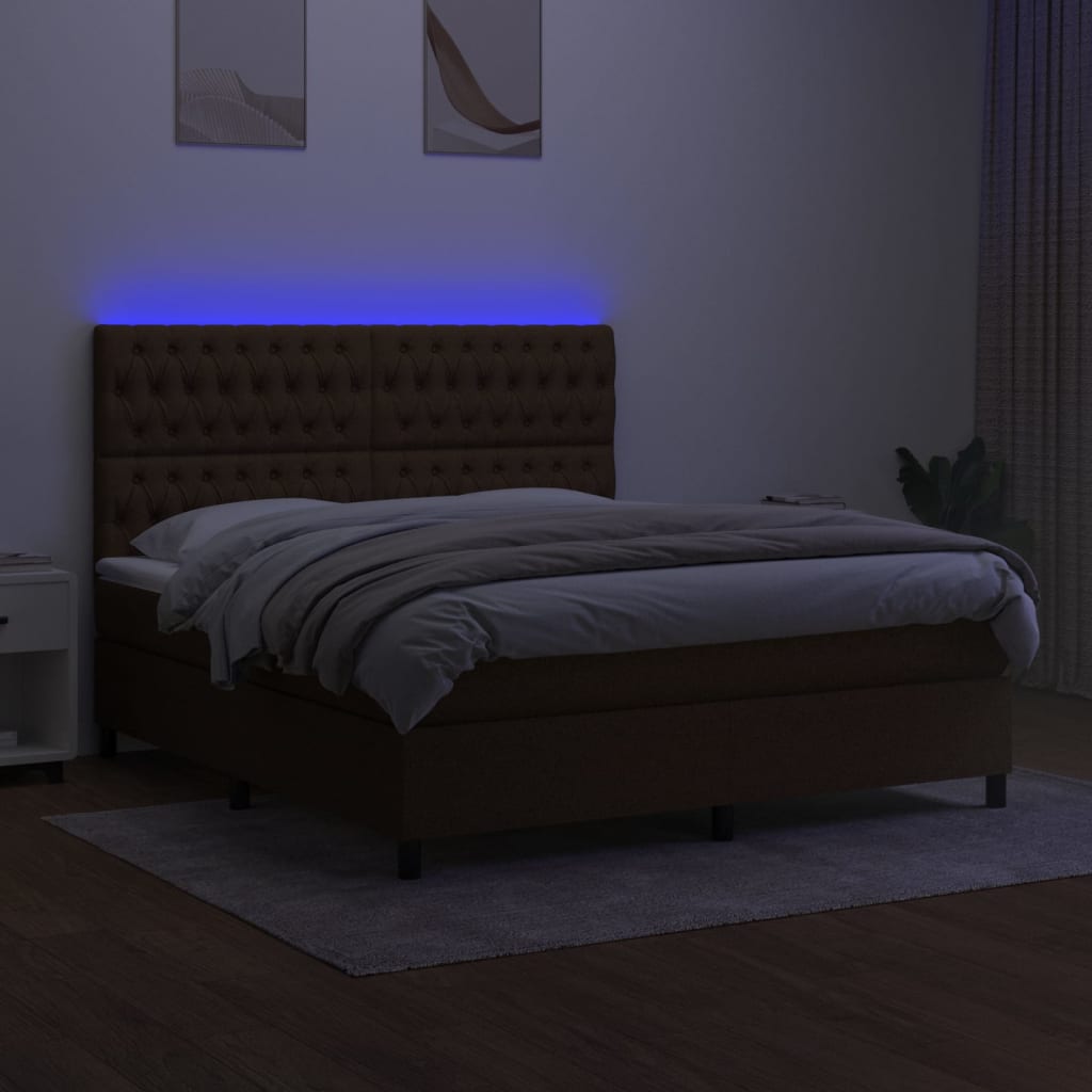 Κρεβάτι Boxspring με Στρώμα & LED Σκ.Καφέ 180x200εκ. Υφασμάτινο