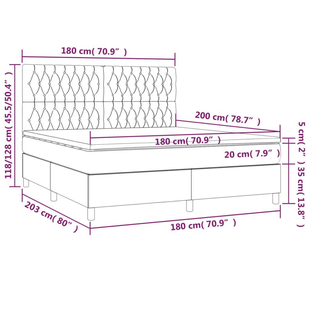 Κρεβάτι Boxspring με Στρώμα & LED Σκ.Καφέ 180x200εκ. Υφασμάτινο