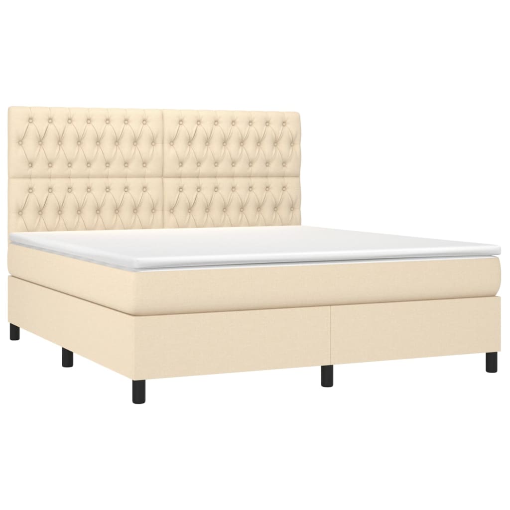 Κρεβάτι Boxspring με Στρώμα & LED Κρεμ 180x200 εκ. Υφασμάτινο