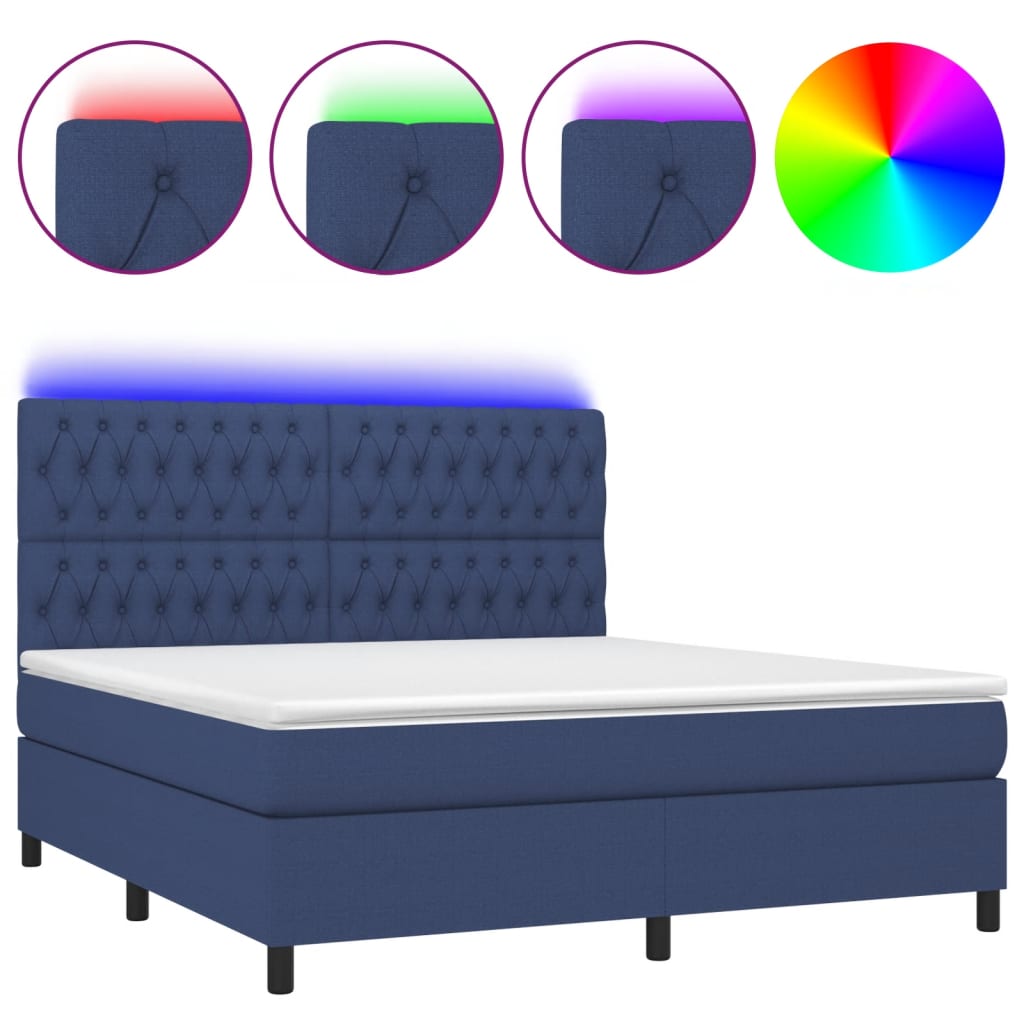 Κρεβάτι Boxspring με Στρώμα & LED Μπλε 180x200 εκ. Υφασμάτινο