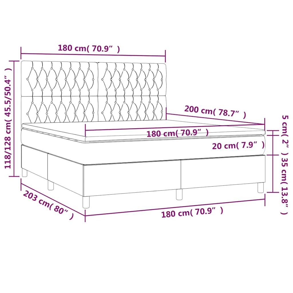 Κρεβάτι Boxspring με Στρώμα & LED Πράσινο 180x200 εκ Υφασμάτινο