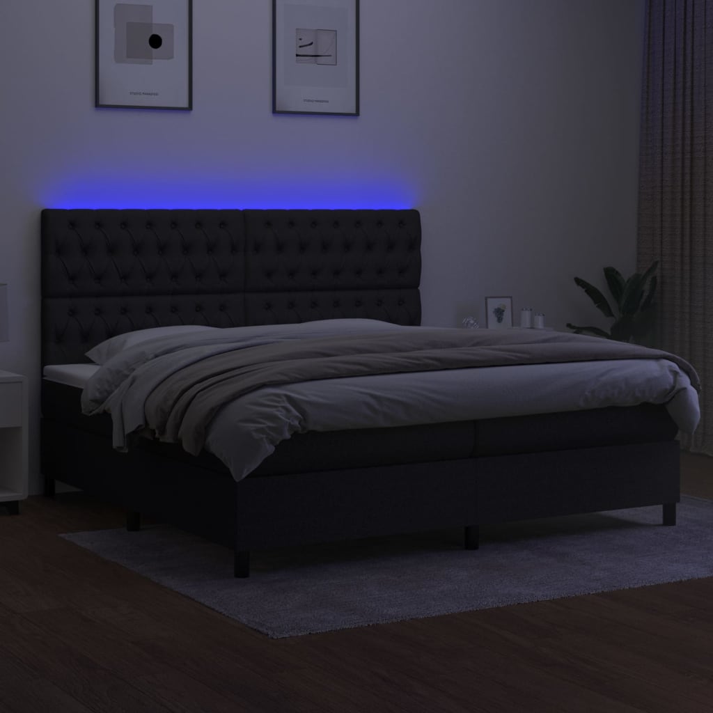 Κρεβάτι Boxspring με Στρώμα & LED Μαύρο 200x200 εκ. Υφασμάτινο