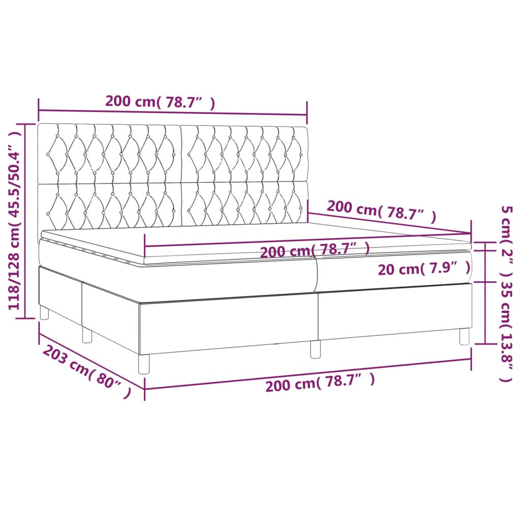 Κρεβάτι Boxspring με Στρώμα & LED Μαύρο 200x200 εκ. Υφασμάτινο