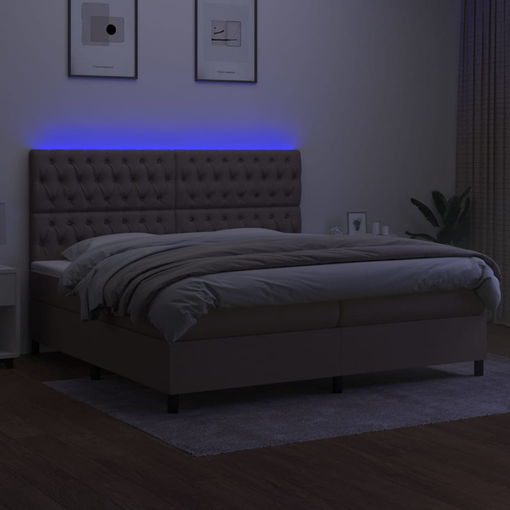 Κρεβάτι Boxspring με Στρώμα & LED Taupe 200x200 εκ. Υφασμάτινο