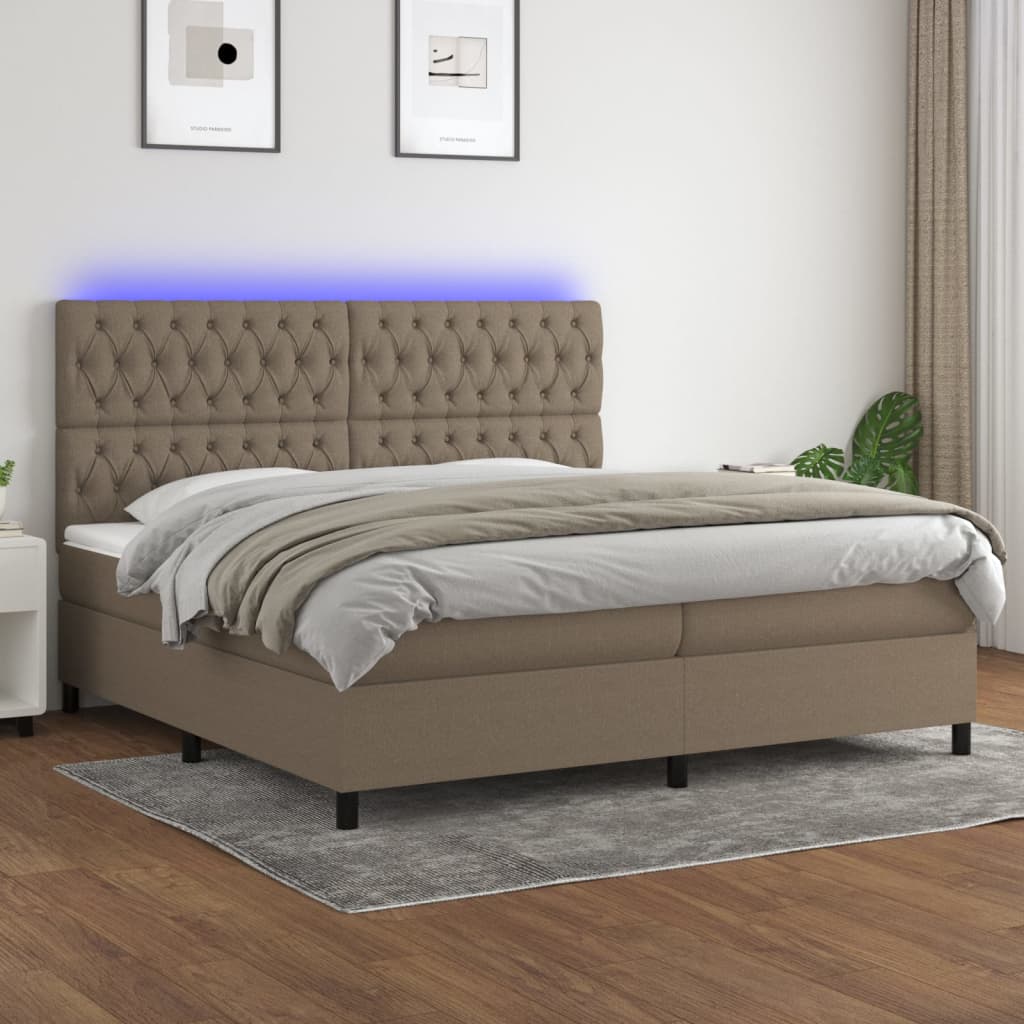 Κρεβάτι Boxspring με Στρώμα & LED Taupe 200x200 εκ. Υφασμάτινο