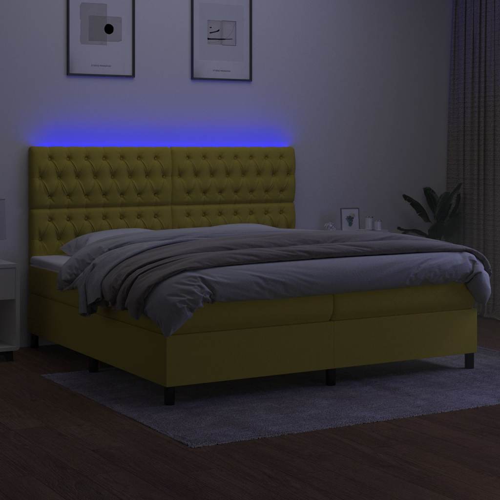 Κρεβάτι Boxspring με Στρώμα & LED Πράσινο 200x200 εκ Υφασμάτινο