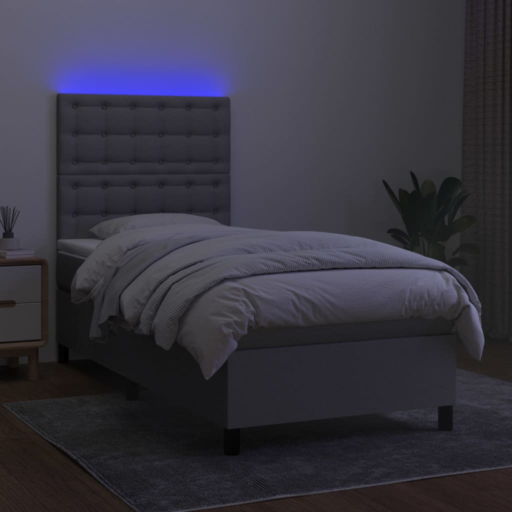Κρεβάτι Boxspring με Στρώμα & LED Αν.Γκρι 80x200 εκ. Υφασμάτινο