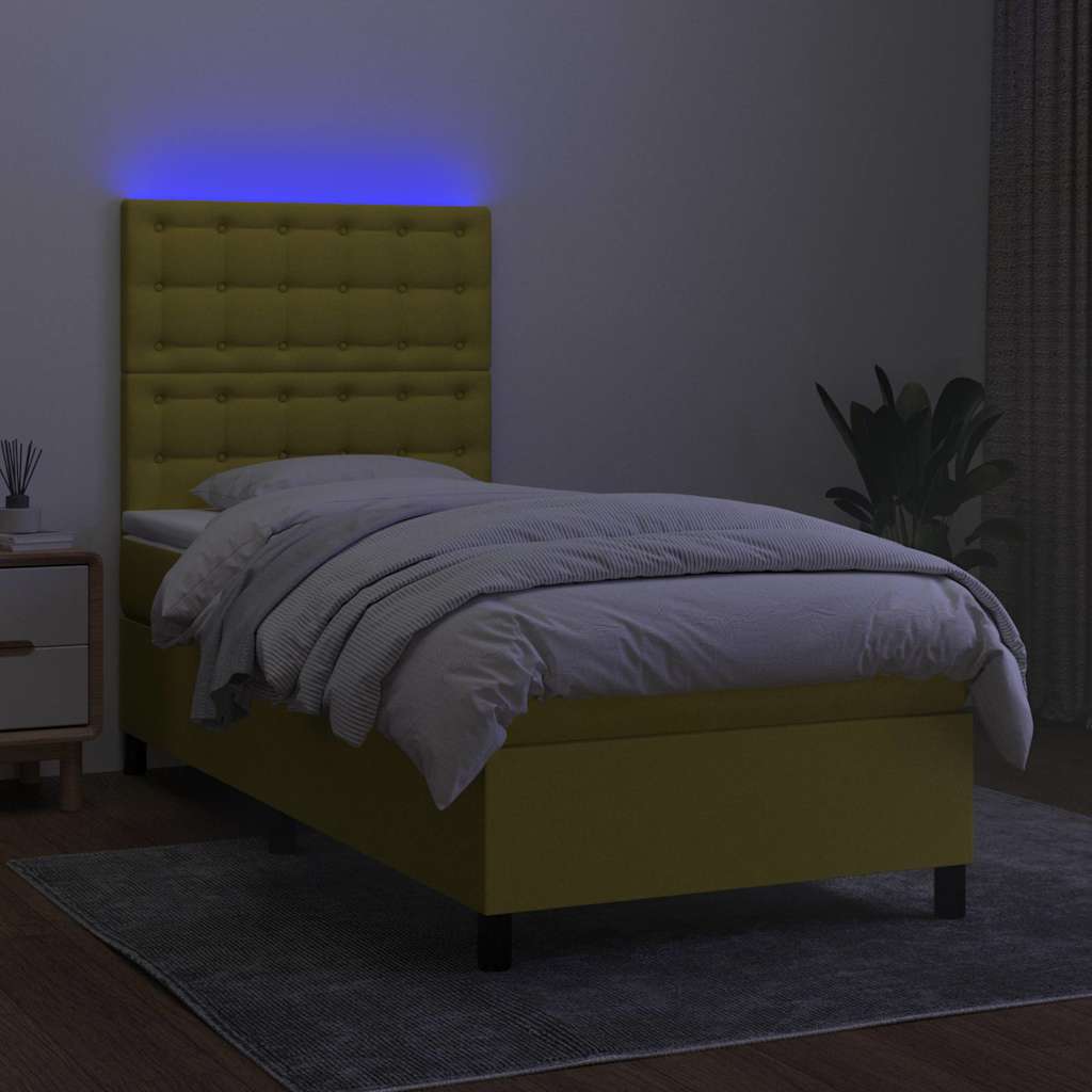Κρεβάτι Boxspring με Στρώμα & LED Πράσινο 80x200 εκ. Υφασμάτινο