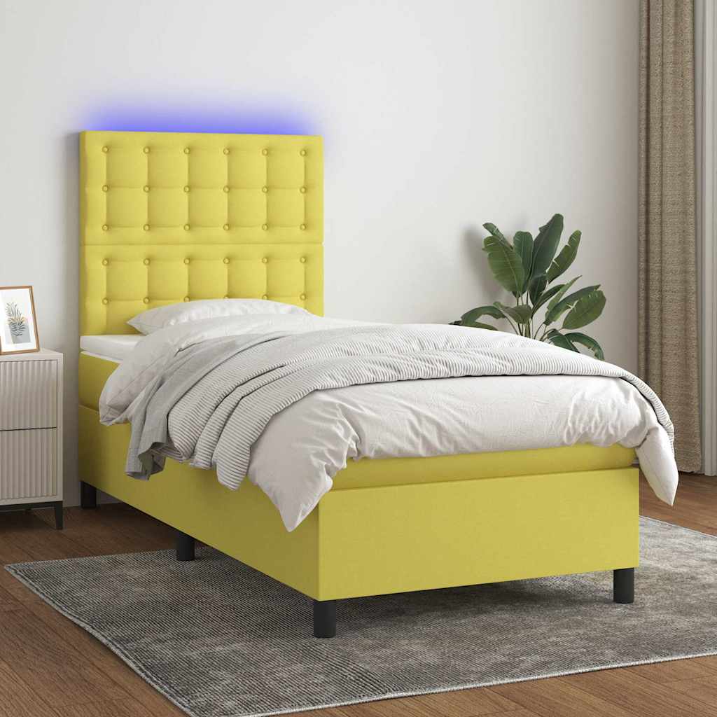 Κρεβάτι Boxspring με Στρώμα & LED Πράσινο 80x200 εκ. Υφασμάτινο