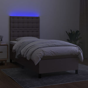 Κρεβάτι Boxspring με Στρώμα & LED Taupe 90x190 εκ. Υφασμάτινο