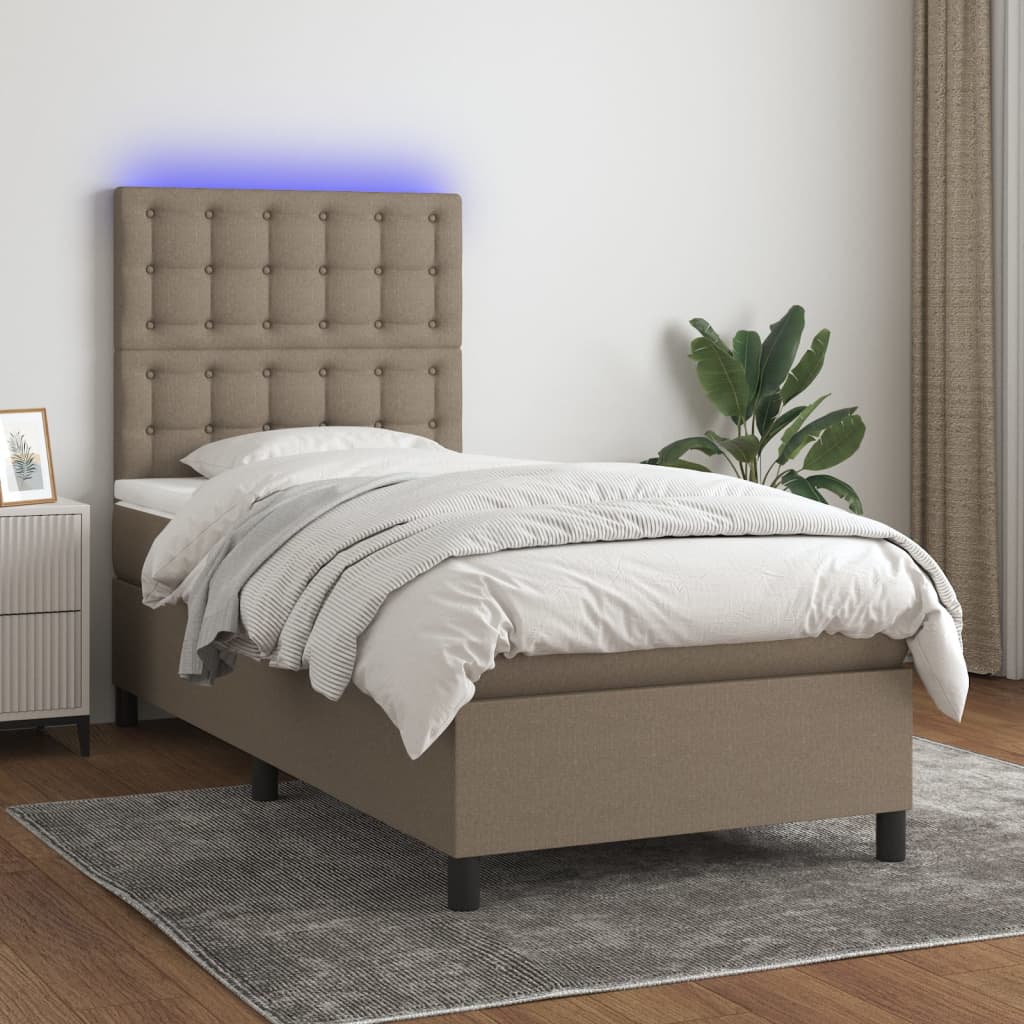 Κρεβάτι Boxspring με Στρώμα & LED Taupe 90x190 εκ. Υφασμάτινο