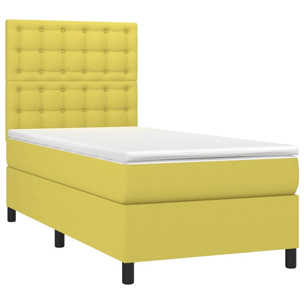 Κρεβάτι Boxspring με Στρώμα & LED Πράσινο 90x190 εκ. Υφασμάτινο