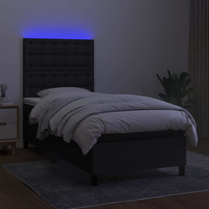 Κρεβάτι Boxspring με Στρώμα & LED Μαύρο 90x200 εκ. Υφασμάτινο