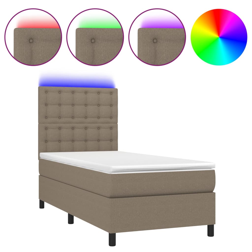 Κρεβάτι Boxspring με Στρώμα & LED Taupe 90x200 εκ. Υφασμάτινο