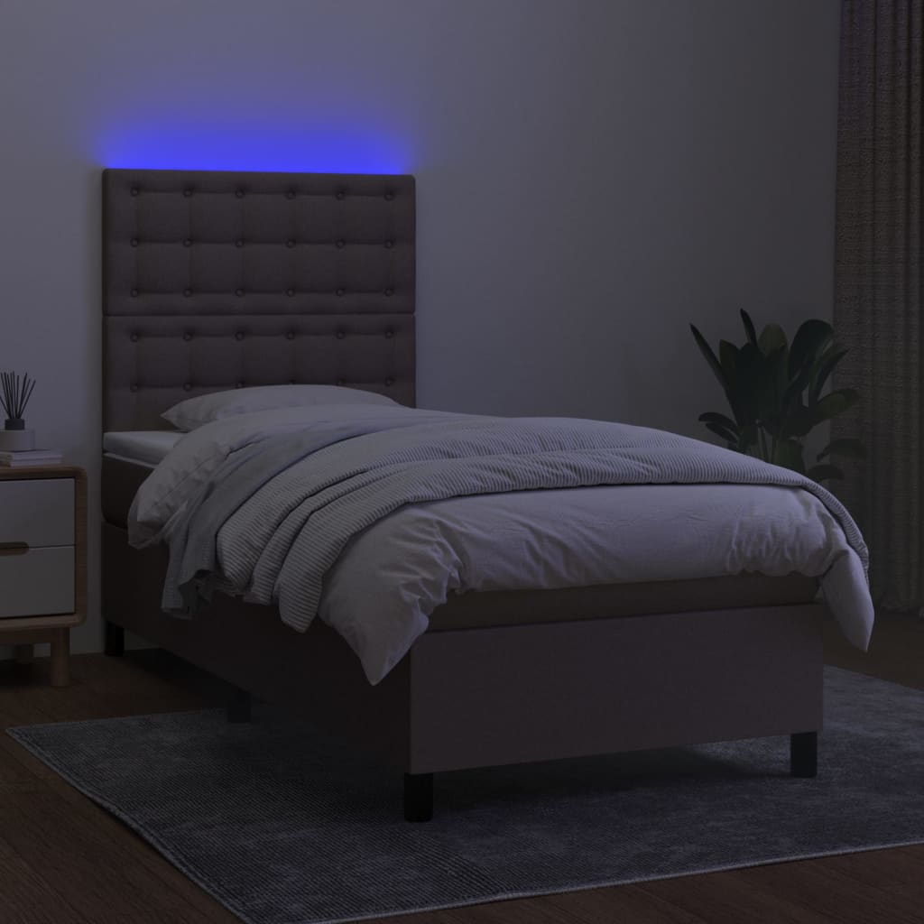 Κρεβάτι Boxspring με Στρώμα & LED Taupe 90x200 εκ. Υφασμάτινο