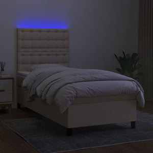 Κρεβάτι Boxspring με Στρώμα & LED Κρεμ 90x200 εκ. Υφασμάτινο