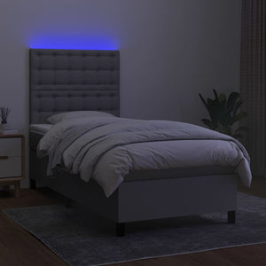 Κρεβάτι Boxspring με Στρώμα & LED Αν.Γκρι 100x200εκ. Υφασμάτινο