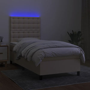 Κρεβάτι Boxspring με Στρώμα & LED Κρεμ 100x200 εκ. Υφασμάτινο