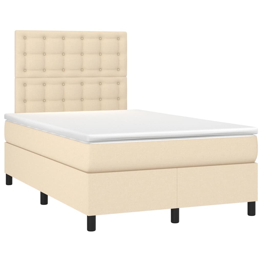 Κρεβάτι Boxspring με Στρώμα & LED Κρεμ 120x200 εκ. Υφασμάτινο