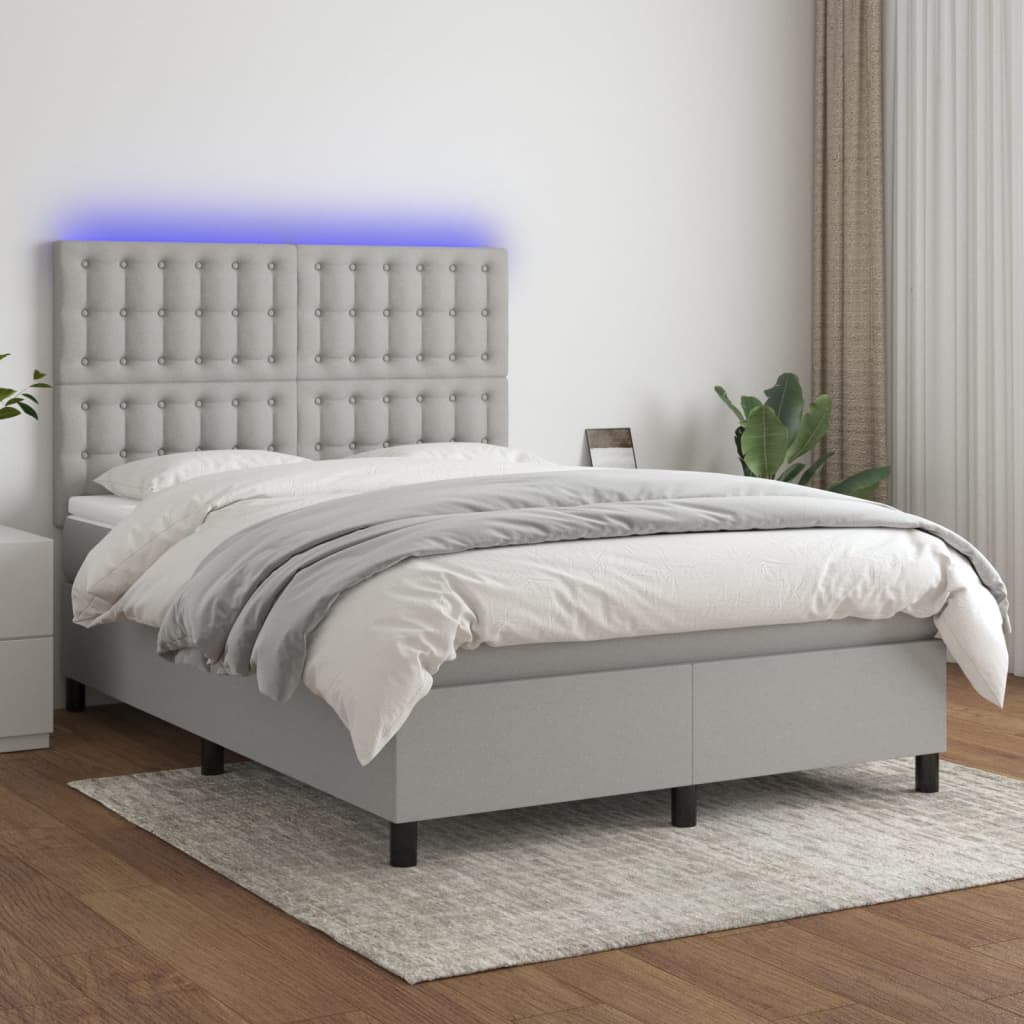 Κρεβάτι Boxspring με Στρώμα & LED Αν.Γκρι 140x190εκ. Υφασμάτινο