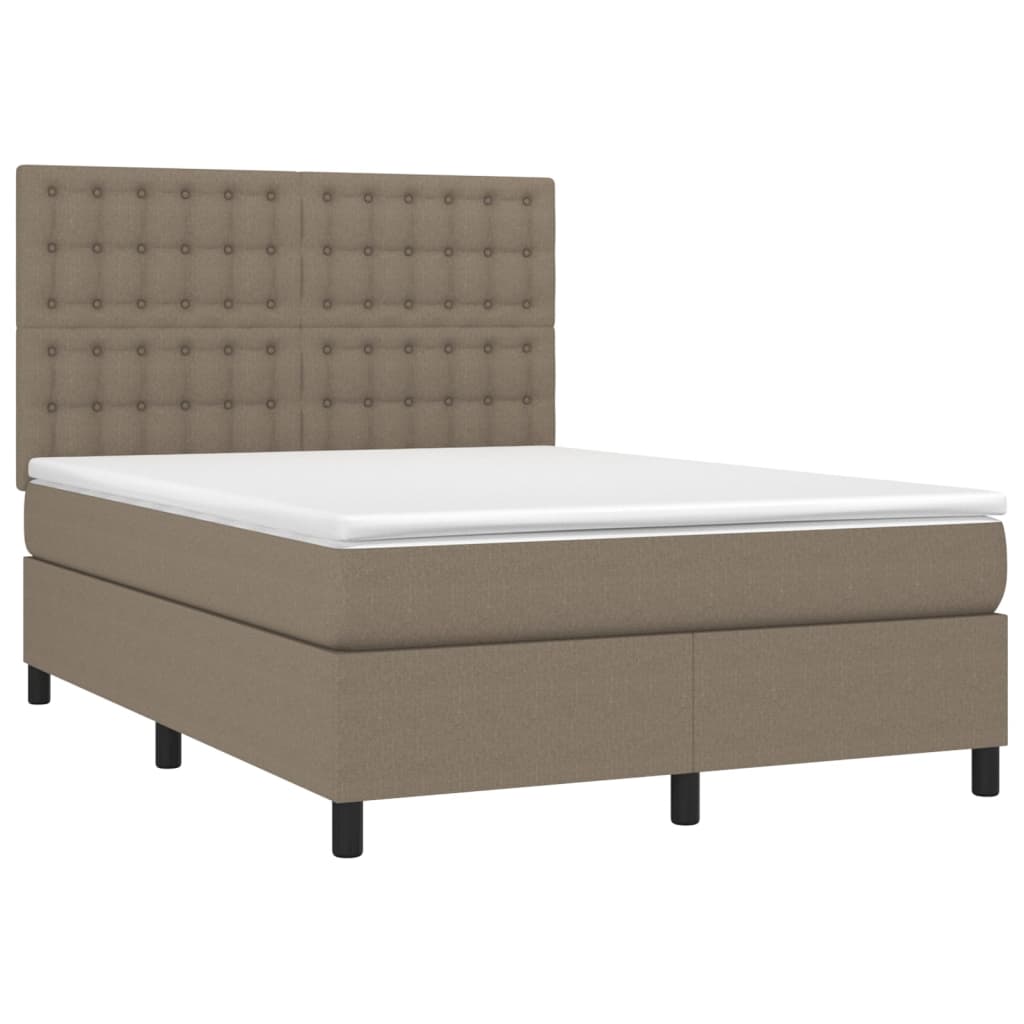 Κρεβάτι Boxspring με Στρώμα & LED Taupe 140x190 εκ. Υφασμάτινο