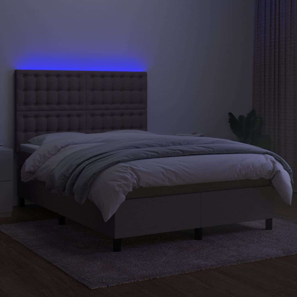 Κρεβάτι Boxspring με Στρώμα & LED Taupe 140x190 εκ. Υφασμάτινο
