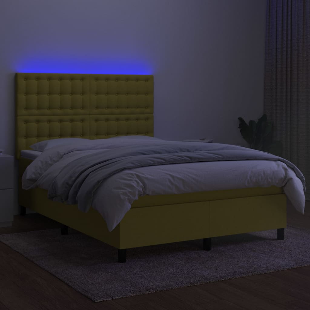 Κρεβάτι Boxspring με Στρώμα & LED Πράσινο 140x190 εκ Υφασμάτινο