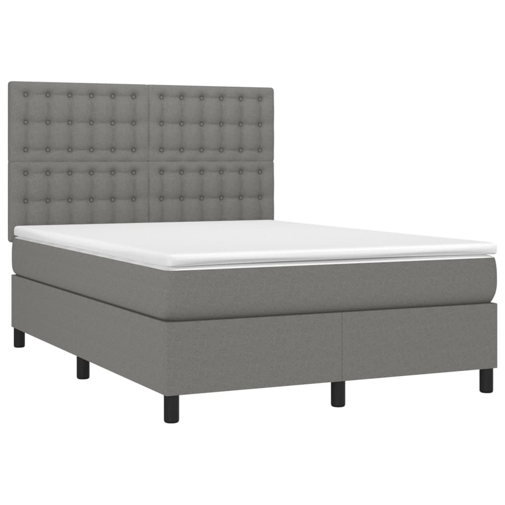 Κρεβάτι Boxspring με Στρώμα & LED Σκ.Γκρι 140x200 εκ Υφασμάτινο