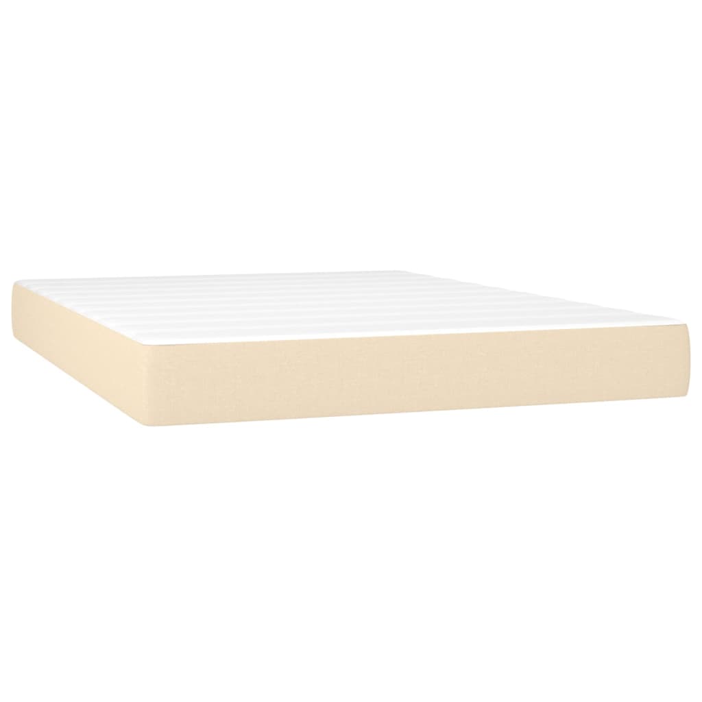 Κρεβάτι Boxspring με Στρώμα & LED Κρεμ 140x200 εκ. Υφασμάτινο - Pakobazaar