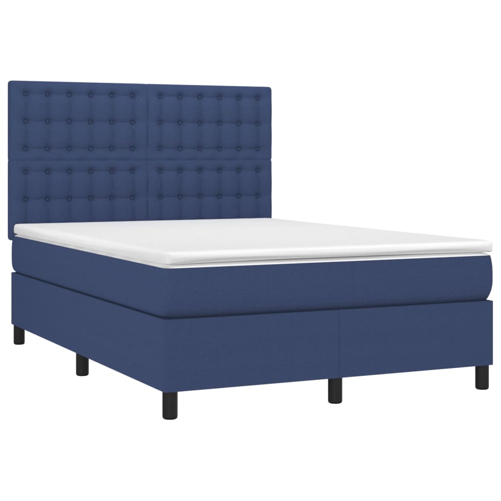 Κρεβάτι Boxspring με Στρώμα & LED Μπλε 140x200 εκ. Υφασμάτινο - Pakobazaar