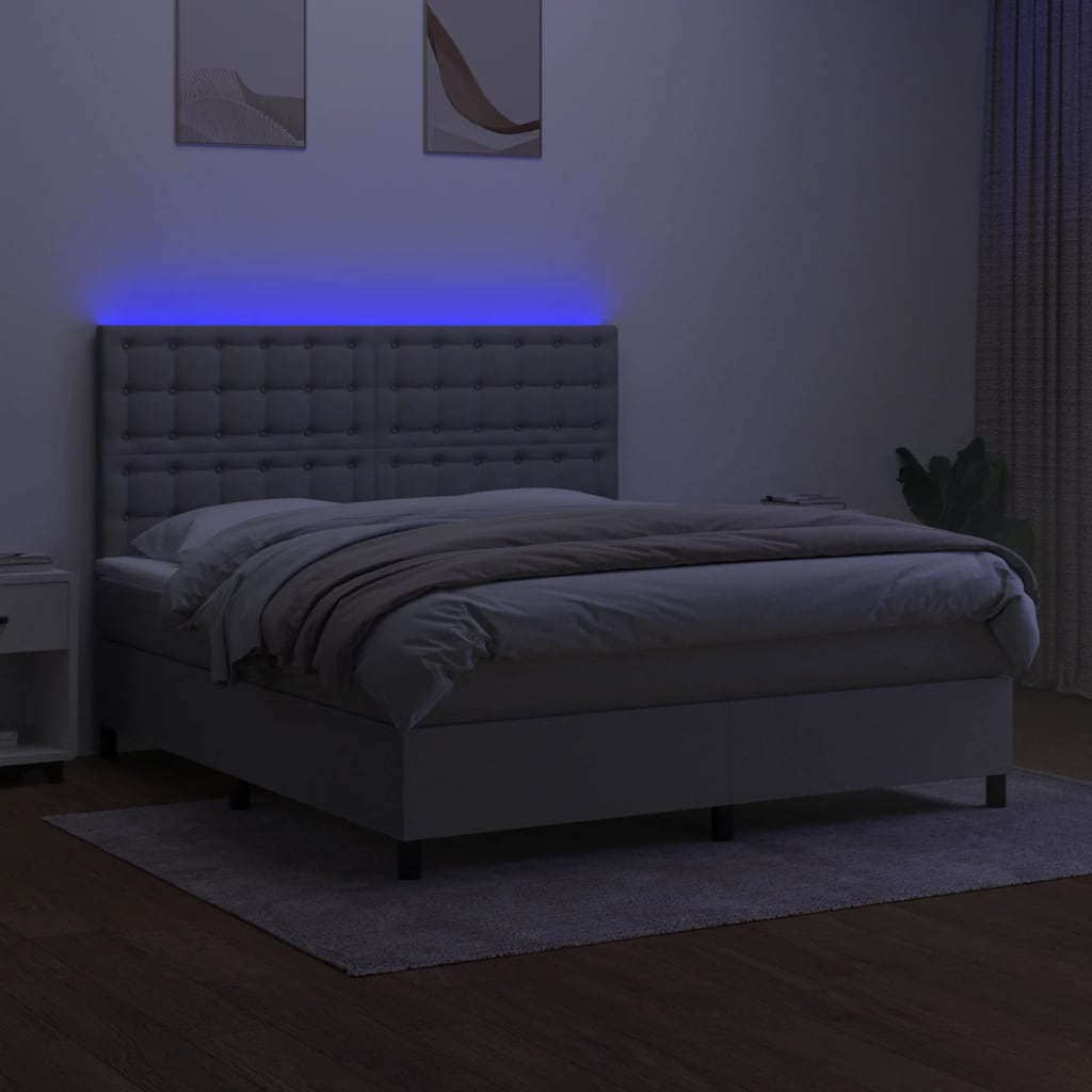 Κρεβάτι Boxspring με Στρώμα & LED Αν.Γκρι 160x200εκ. Υφασμάτινο