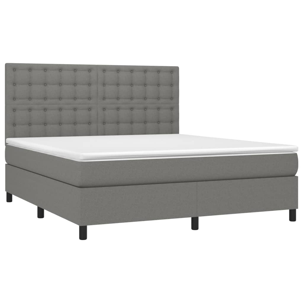 Κρεβάτι Boxspring με Στρώμα & LED Σκ.Γκρι 160x200 εκ Υφασμάτινο - Pakobazaar