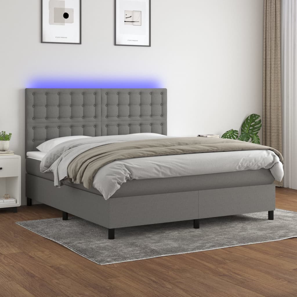 Κρεβάτι Boxspring με Στρώμα & LED Σκ.Γκρι 160x200 εκ Υφασμάτινο - Pakobazaar