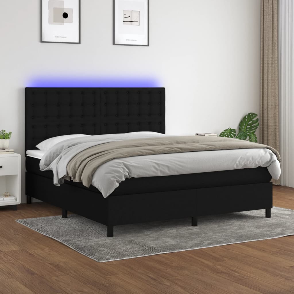 Κρεβάτι Boxspring με Στρώμα & LED Μαύρο 160x200 εκ. Υφασμάτινο - Pakobazaar