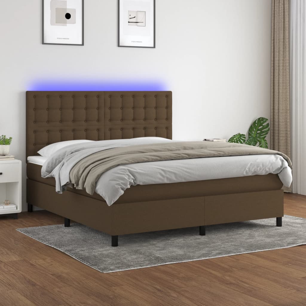 Κρεβάτι Boxspring με Στρώμα & LED Σκ.Καφέ 160x200εκ. Υφασμάτινο - Pakobazaar