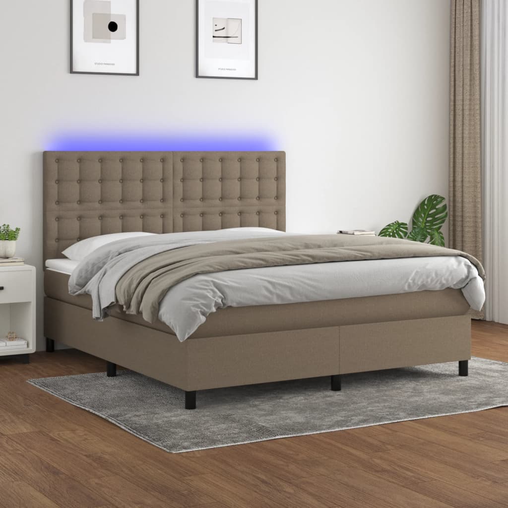 Κρεβάτι Boxspring με Στρώμα & LED Taupe 160x200 εκ. Υφασμάτινο